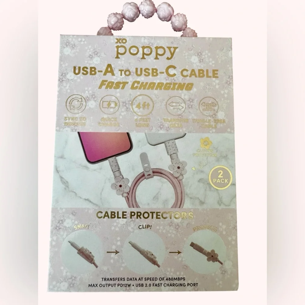 Poppy USB-A to USB-C Fast Charging Cable - Pink